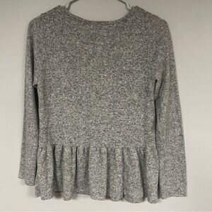 Gaze Top Women’s Gray Long Sleeve Ruffle Hem Casual, Super Soft, Small